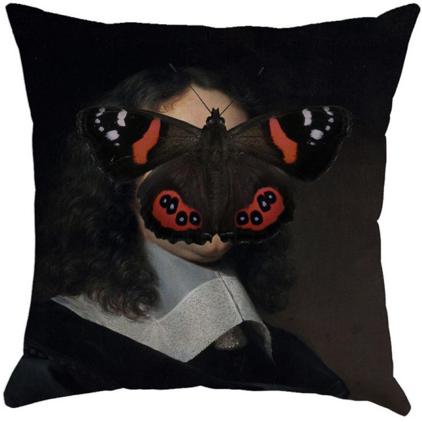 Mineheart Renaissance Man Portrait Cushion with Red and Black Butterfly