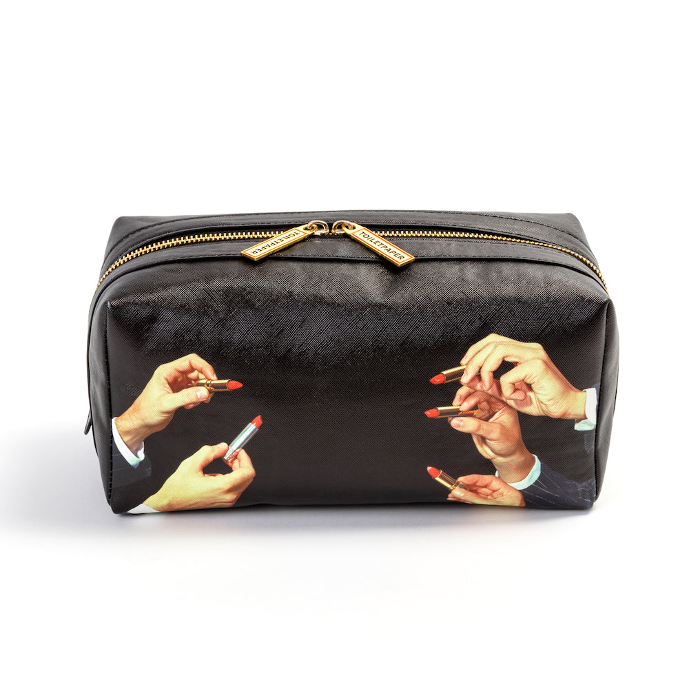 Seletti Toiletpaper Lipstick Print Black Washbag